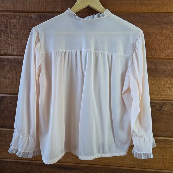 Wonder Maid Vintage 50s Peach Embroidered Lace Ruffle Bed Jacket Coquette Boho - Picture 6 of 12